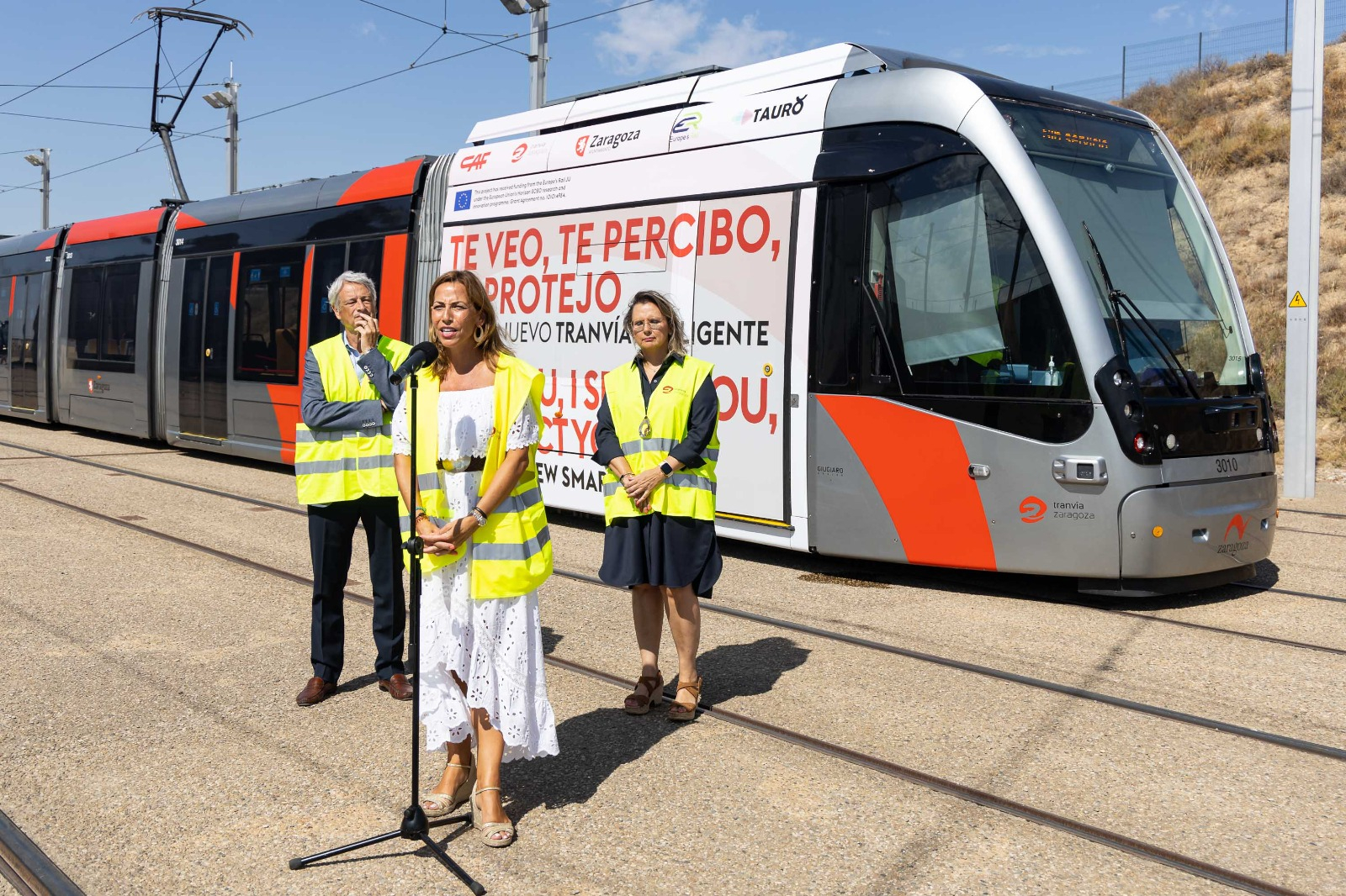 Presentación pruebas que han comenzado en Zaragoza para el desarrollo del tranvía autónomo de CAF dentro del proyecto Compass. 