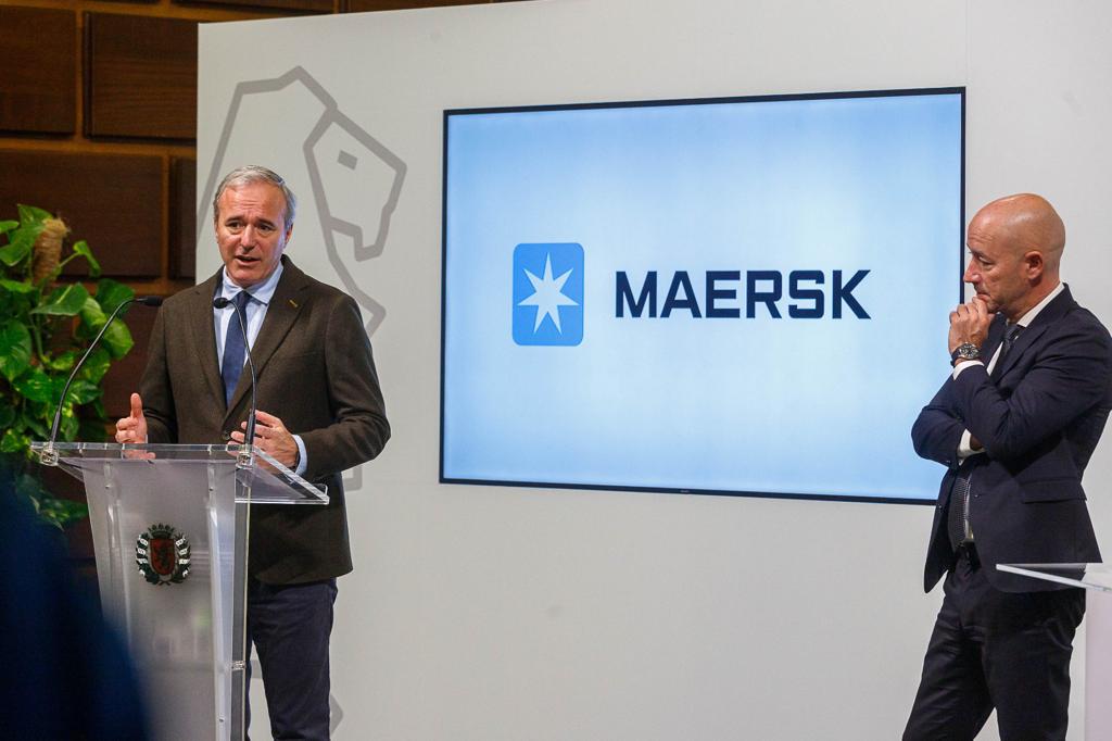 Azcón, en el acto en el que se anunció la llegada de Maersk a Zaragoza, en octubre. FOTO: Ayuntamiento de Zaragoza.